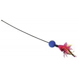 Juguete de plumas con bola y cascabel. 51 cm.